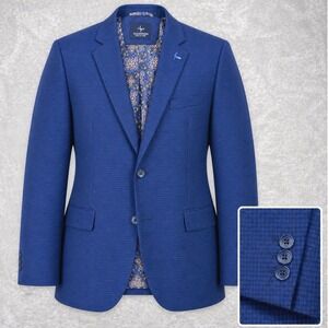 TAILORBYRD Collection Performance Blazer Mens 44R Blue Micro Check Paisley NWOT